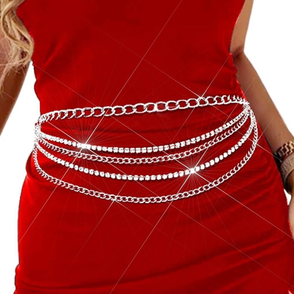 Multilayer Waist Chain Belt Silver Crystal Belly Jewelry Body Accessories for Wo - Picture 3 of 7